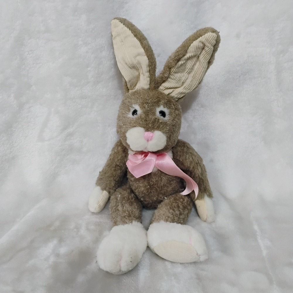 Russ Berrie 10" Hopscotch Brown Easter Bunny Rabbit Pink Bow Plush Stuffed Vtg